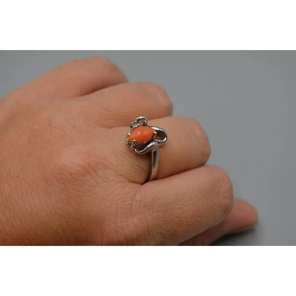 Carnelian Stone Sterling Silver Ring Size 7 Pointed Oval Orange & Clear Stone - Picture 6 of 6